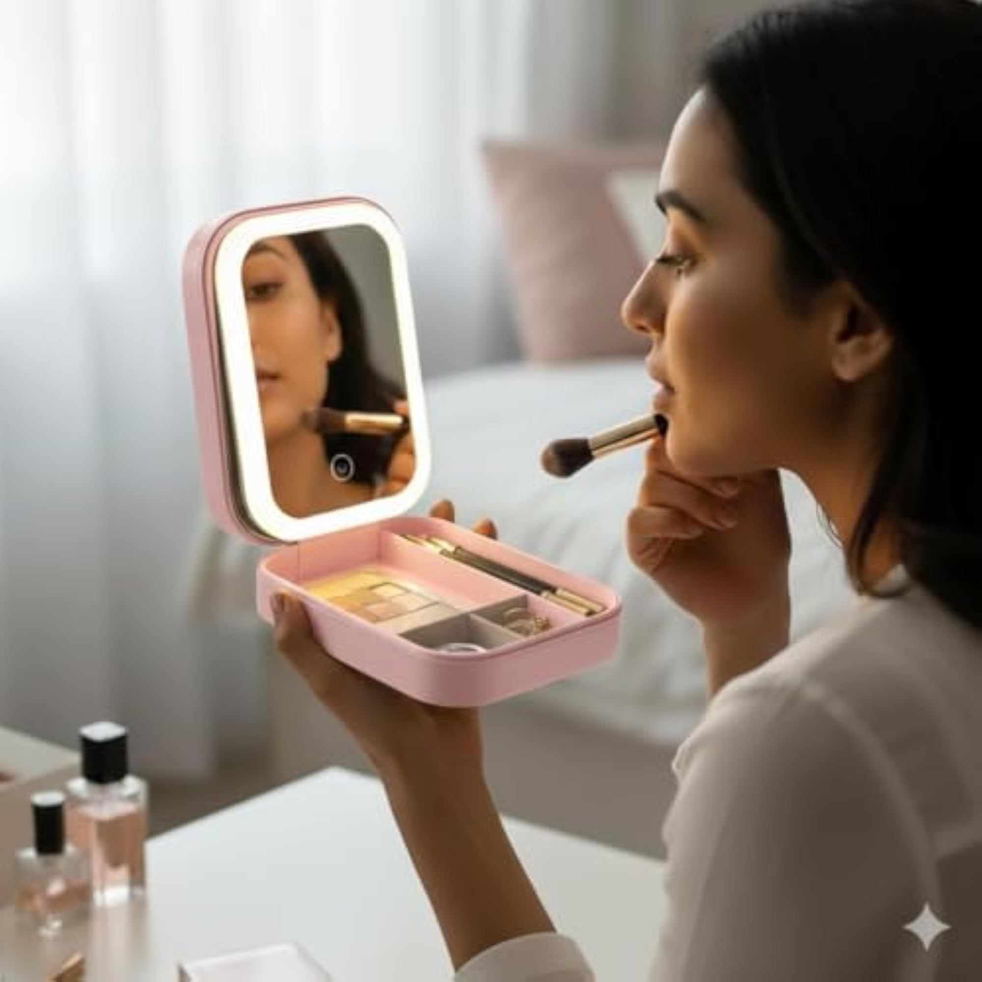 LED Makeup Mirror with Cosmetic Storage Box, Travel Kit