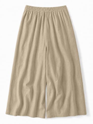 Image of Women's Relaxed Fit Pure Cotton Linen Flared Palazzo Pants for Woman | Wide Leg Casual Trousers with Pockets | Plazo Pants for Women | High Waisted Office & Travel Wear (Available in Plus Sizes)