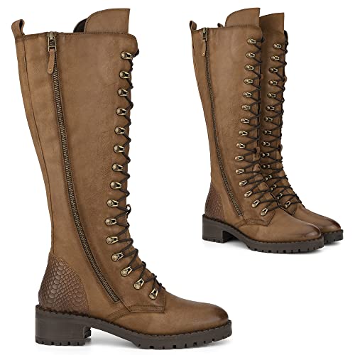 Vintage Foundry Womens Henrietta Handmade Mid-Calf Boots W Speed Hook Adjustable Lacing System Full Side Zipper Chunky Lug Platform Casual Motorcycle Military Biker Gothic Victorian Engineer Comic Con; Size 9 #TOP1