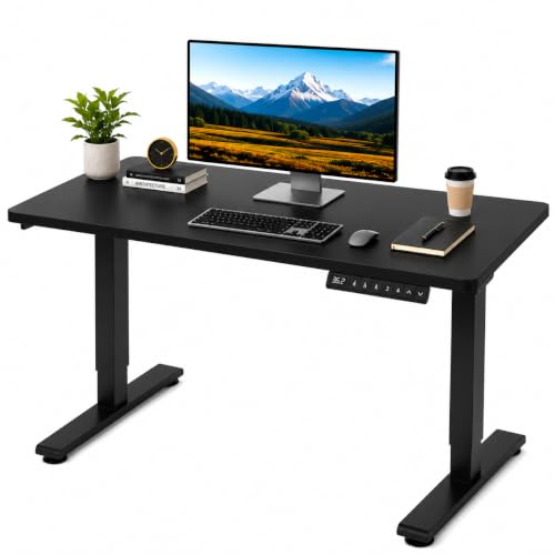 Image of Electric Height Adjustable Standing Desk (4x2 Feet, Black) with 3 Years Warranty - Motorised Sit Stand Study Office Table, Digital Display, 4 Memory Presets, Anti-Collision System, 120x60 cm