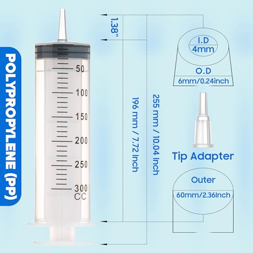 Image of 300ml /cc Syringes with Tube 40 Inch Handy Plastic Tubing and Adapter Tip