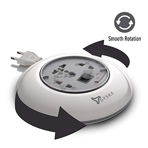 Image of SYSKA PW-0301 Universal Sockets Power Wheel 1500 Watt, 240V and 4m Cord Length Extension Board with Smooth Rotation, Rocker Switch and Overheat Protection - (Grey and White)