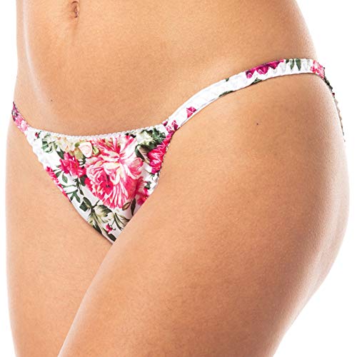 Satini Women's Print Tanga Bikini Briefs Satin Panties (Ivory Pink Floral, Xl) #TOP1