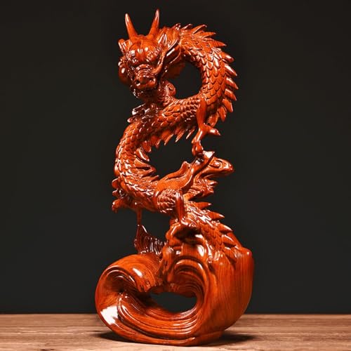 Estatua Dragón Feng Shui de Madera 7 pulgadas Rojo miniatura 3