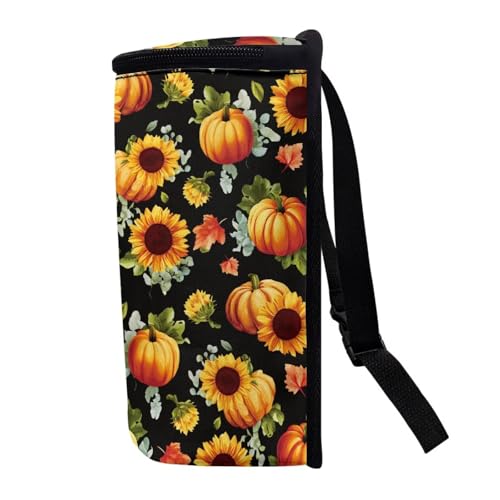 Image of Talayituse Sunflower Pumpkin Maple Leaves Print Car Trash Can with Adjustable Straps, Thanksgiving Decor Car Trash Bag Bin Car Garbage Bag Multipurpose Storage Box for Vehicle Travel Camping Picnicing