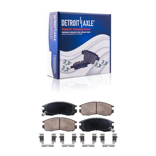 Image of Detroit Axle - Front Brake Kit for Dodge Stratus Laser Eclipse Talon | Avenger Galant Drilled & Slotted Disc Brake Rotors Replacement Ceramic Brake Pads
