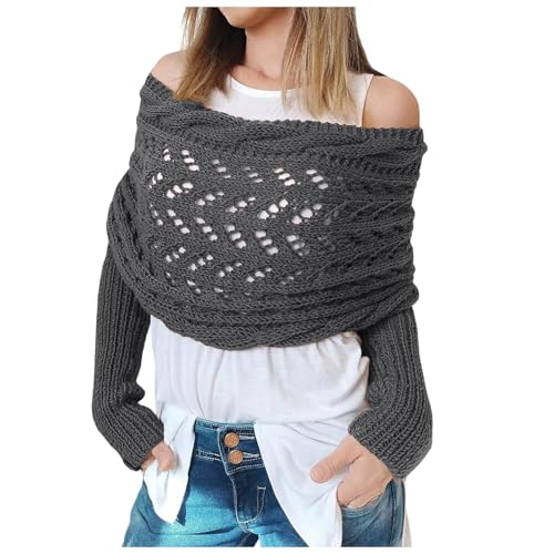 Scarf with Sleeves for Women,Multifunctional Crochet Shrug Sweater Wrap Knitted Cable Wrap with Sleeves for Women