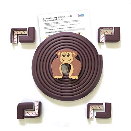 Image of BabySafeHouse 13ft Brown Edge Guard & 8 Corner Protector + Door Stopper | Extra Long 13ft Brown Edge Guard, 8 Pre-Taped Corner Guards, Monkey Shape Door Stopper for Baby Proofing & Child Safety