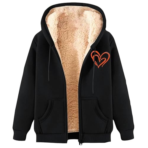 Generisch Veste à capuche d'hiver lourde doublée en polaire pour femme - Pull chaud en tricot avec devant ouvert - Vêtement de transition confortable pour le bureau et les loisirs, Noir , M