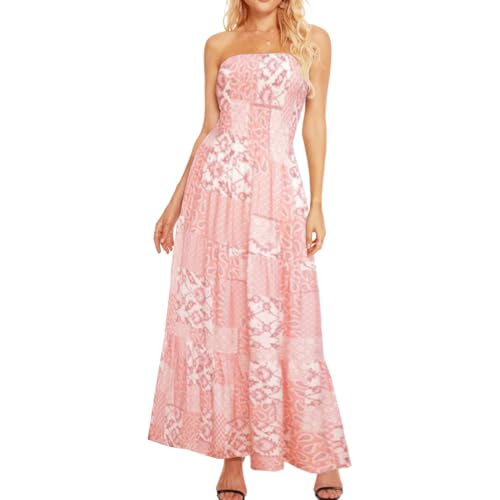Image of Women's Summer Strapless Tube Top Maxi Dresses Off Shoulder Boho Beach Long Dress