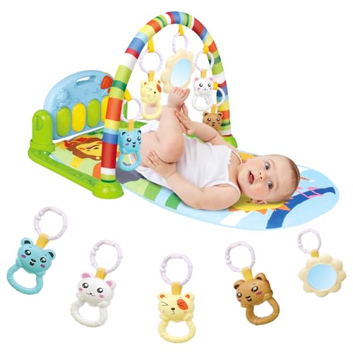 Image of Lexixi Ibao Baby Play Gym Mat - Tummy Time, Kick Piano for Infant Activity Mat with 5 Sensory Toys, Music and Lights - Boy & Girl Gifts for Newborn to 12 Months (Green)