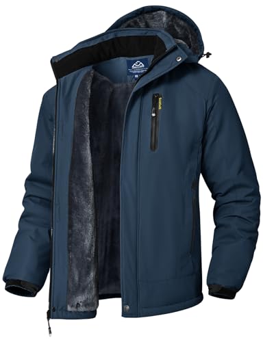 YSENTO Veste d'hiver pour homme - Imperméable - En polaire chaude - Doublée - Veste softshell respirante - Veste de ski - Veste de snowboard avec capuche, bleu jeans, L