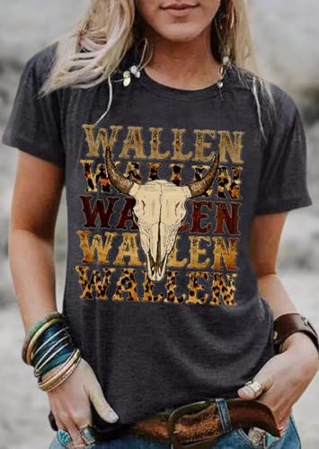 Retro Steer Skull Western T-Shirts Women Leopard Vintage Graphic Tees Country Concert Shirt Cowboy Short Sleeve Tops3