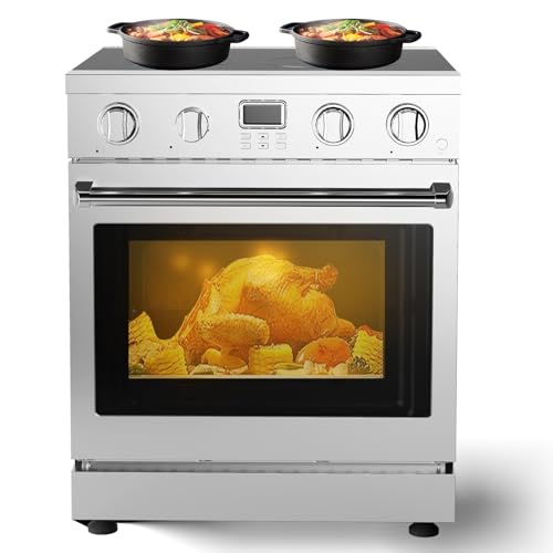 30" Professional Electric Range With Cooktop 4 Burners With 5 Cooking Power Options, 4.8 Cu. Ft. Freestanding Convection Oven for Kitchen and Commercial, Sliver