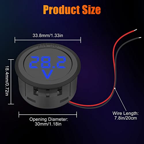 Dc Volt Meter 2Pcs, Dc 5-99V Car Led Digital Display, Round 2 Wire Voltmeter Dc Digital Car Voltage Current Meter Volt Detector Tester Monitor Panel For Motorcycle Truck Camper Caravan Marine Atv Utv #TOP3