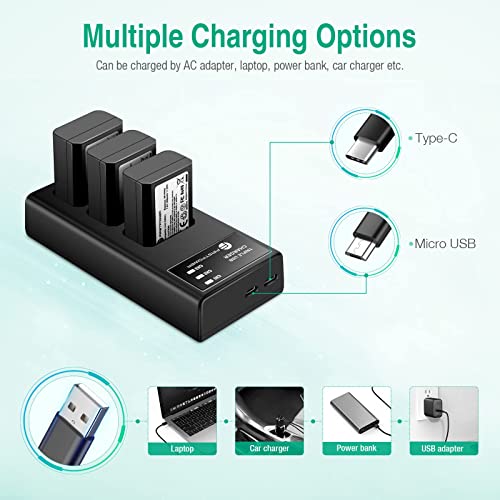 Firstpower Np-Fw50 Battery 3-Pack And Triple Slot Charger For Sony A6000 A6300 A6400 A6500 A7 A7Ii A7Rii A7Sii A7S A7S2 A7R A7R2 A5100 A5000 Rx10 Rx10Ii #TOP4