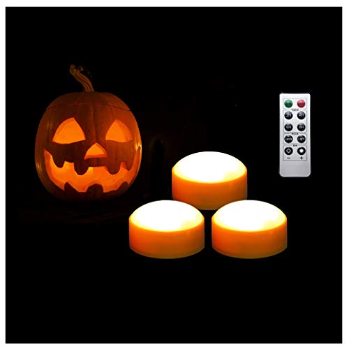 3個セット ハロウィン パンプキンライト リモコンとタイマー付き 電池式 LED 装飾的 明るいちらつき フレームレス キャンドルセット バルク ジャック・オー・ランタン デコ パーティー ホーム クリスマス デコレーション オレンジ