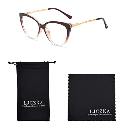 Image of LJCZKA Cat Eye Blue Light Blocking Glasses Anti Eye Strain Computer Glasses Women Fashion Clear Frame Eyeglasses