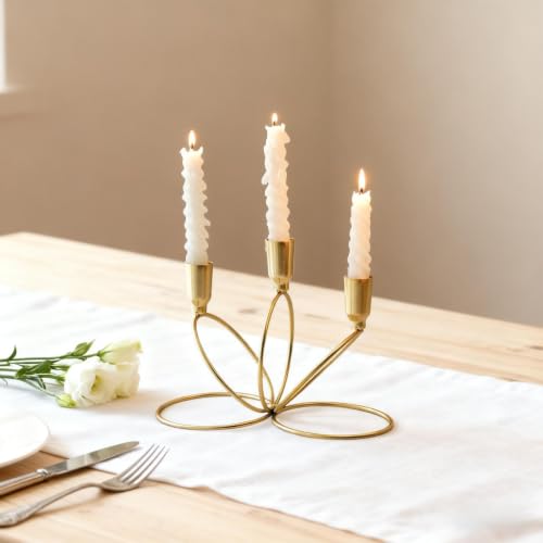 Metal Three Armed Candle Holders 6.1 Inch Gold Candlestick - image 5