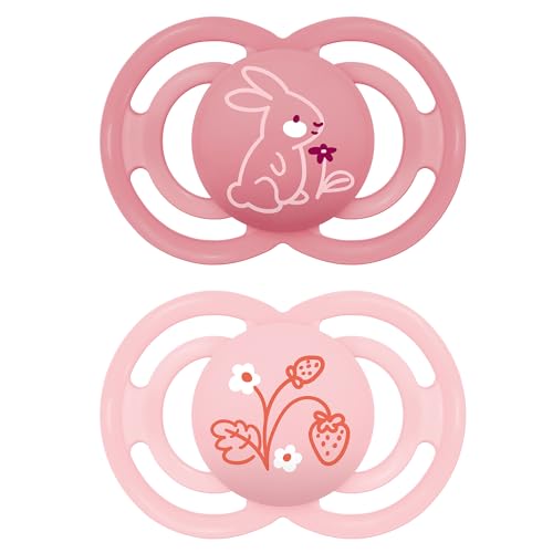 MAM Perfect Confezione Doppia Succhietto 6+ Mesi (Set da 2), Ciuccio MAM 6-16 mesi in silicone per un sano sviluppo orale, Kit da 2 accessori neonato con porta ciuccio sterilizzatore, Rosa