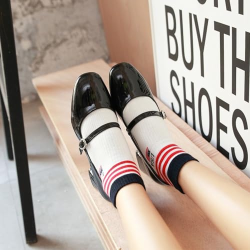 Women's Classic Patent Leather Chunky Heel Mary Jane Adjustable Buckle Low Block Heel Elegant Pumps Closed Square Toe Comfortable Uniform Wedding Dress Shoes4