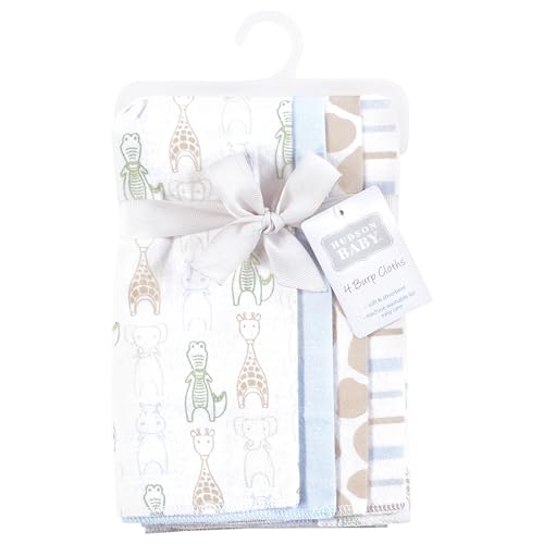 Image of Hudson Baby Cotton Flannel Burp Cloths 4-Pack, Modern Safari Friends, One Size
