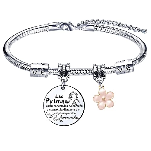 Lumengqi Regalos Primas Pulsera Primas Mujer Colgante GrabadoLas Primas Están Conectados de Corazón a Corazón La Distancia y el Tiempo Pulseras Regalos De Cumpleaños
