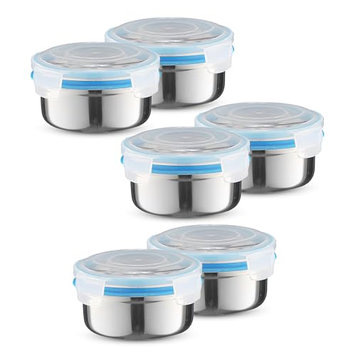 Image of Trueware Clip N Close Smart Lock Stainless Steel Lunch Box | Durable, Airtight, BPA Free, 100% Food Grade | Versatile | for Office, for Men and Wowmn (Clip & Close Set of 6-Blue BAZ)