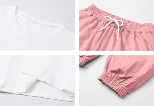 Image of Betusline Girls Fall Winter Clothing Sets, Long Sleeve Crop Top & Cargo Jogger Pants 2 Piece Outfit Sets,4T-14Y