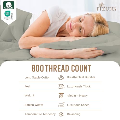 Image of Pizuna 100% Cotton Bedsheet Super King Size Silver, 800 Thread Count Long Staple Combed Cotton Flat Bedsheets 108x108 Inches with 4 Pillow Covers, Bed Sheet for Super King Size Bed