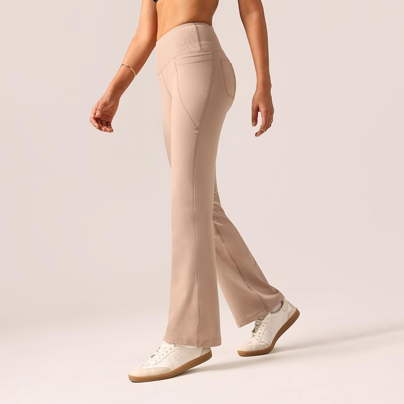 Image of BlissClub Ultimate Flare Pants for Women Upto 5'4 ft | Ribbed Waistband, 4 Pockets | High Waist Trousers and Formal Pants for Office wear