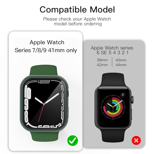 Image of VEMIGON Hard PC Case Compatible with Apple Watch Series 9, 8 and 7 41mm with 9H Tempered Glass Screen Protector, Full Coverage, Touch Sensitive, Ultra-Thin HD Bumper Protective Cover - (41mm Green)