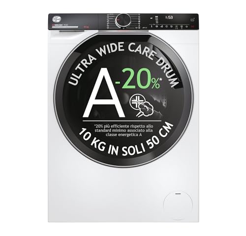 Hoover H-WASH 700 Lavadora de 10 kg, independiente, carga frontal, clase A-20%, 1600 revoluciones, aplicación hOn, programa de higiene, cuidado de ciclos, vapor 85 x 60 x 57 cm, blanco - H7W 610MBC8-S