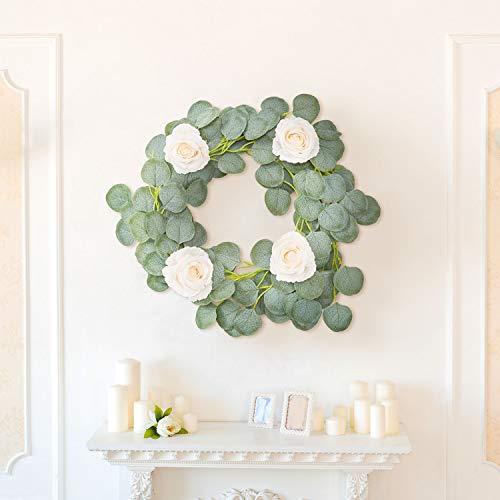 OasisCraft Artificial Vine Eucalyptus Garland 6.5Ft Faux Silk Handmade Eucalyptus Leaves Wreath Greenery Plants for Wedding Backdrop Arch Wall Firework Table Decor - Thumbnail 5
