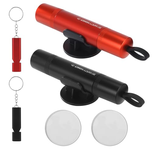 2 Stück Gurtschneider Notfallhammer,Notfall Nothammer Auto,2 in 1 Auto Sicherheitshammer mit Sicherheitsgurtschneider,Schwarz und Rot