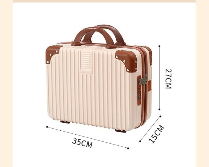 Image of Portable Hard Shell Cosmetic Bag Travel Case, Small Travel Hand Luggage with Elastic Band, Mini Abs Carrying Makeup Case Suitcase (B-Cream)
