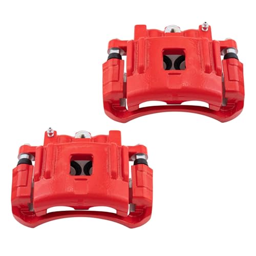 Image of TRQ Performance Front Brake Caliper Set Painted Red Brackets Compatible with 2004-2008 Chevrolet Colorado 2004-2008 GMC Canyon 2006 Isuzu i-280 i-350 2007-2008 i-290 i-370