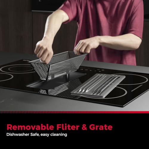 Image of GASLAND 31.5 Inch Electric Cooktop with Downdraft Vent, 3-Speed 330 CFM Ventilation, 4 Burner Electric Stovetop with Sync Bridge Element, Easy-Clean Downdraft System, 220V
