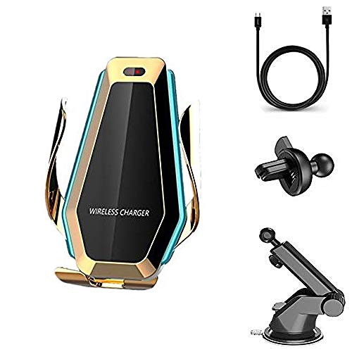 KuWFi 10 w Auto Qi Draadloze Oplader Voor iPhone XS X 8 11 Pro Max Led Snelle Draadloze Opladen Telefoon Houder Voor Samsung S9 S10 (Goud)