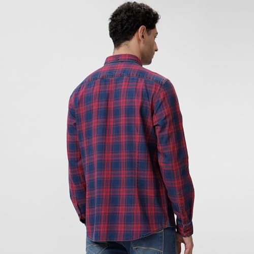 Image of BASICS 100% Cotton Checked Shirt for Men | Slim Fit | Everyday Smart Casual Wear | Full Sleeve
