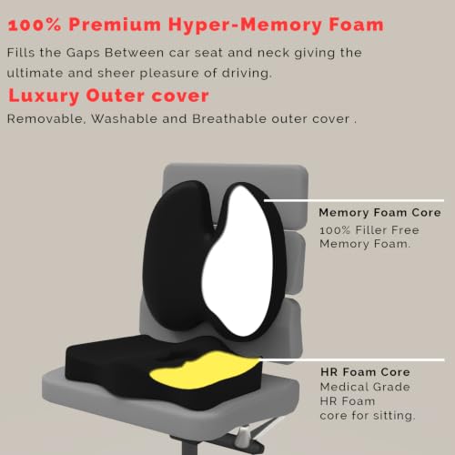 Image of MRRON Car Seat Lumber and Coccyx Pillow Kit Memory Foam Back Support and Siting Cushion Ergonomic Adjust Sitting Position Relief Pain for Car or Office Chair (Black, Backpro)