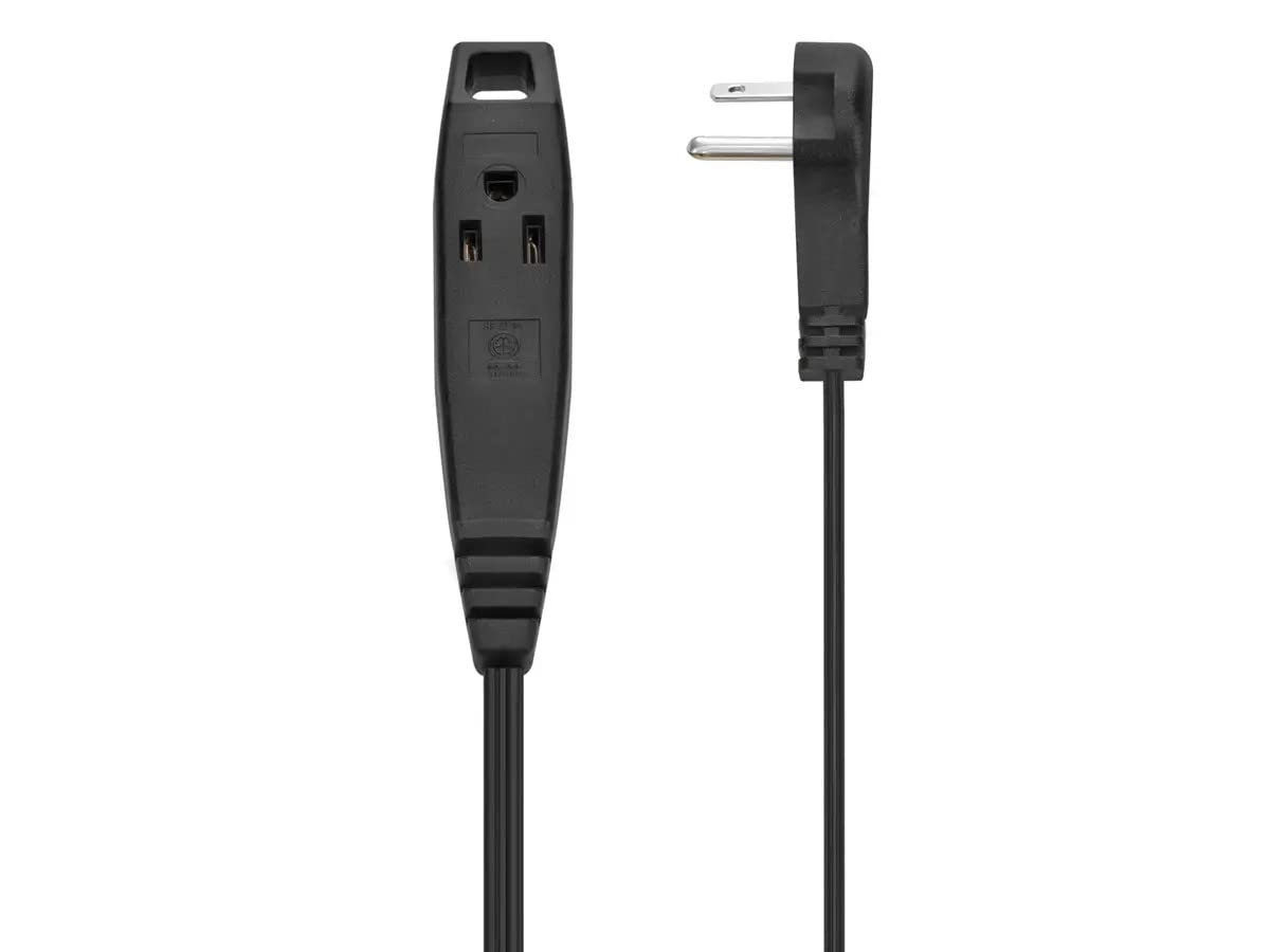 Monoprice 3-Outlet Flat Plug Household Extension Cord - 13 Amp, SPT-2, 16AWG, 6 Feet, Black