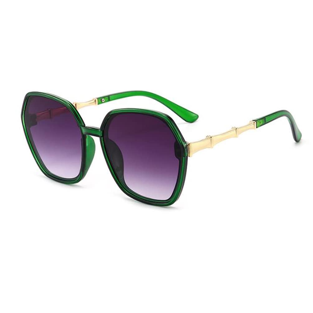 Womens plain glasses oversized frame sunscreen sunglasses fashion bamboo mirror legs sunglasses Green Frame Double Gray