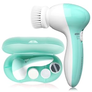 Electric Facial Cleansing Brush with 3 Brush Heads & Case, 2 Speed Waterproof Face Cleanser Brush for Sensitive/Oily Skin, Deep Exfoliating Blackhead Remover, Travel Ready Spin Brush