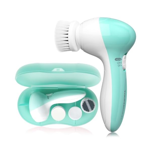 Electric Facial Cleansing Brush with 3 Brush Heads & Case, 2 Speed Waterproof Face Cleanser Brush for Sensitive/Oily Skin, Deep Exfoliating Blackhead Remover, Travel Ready Spin Brush