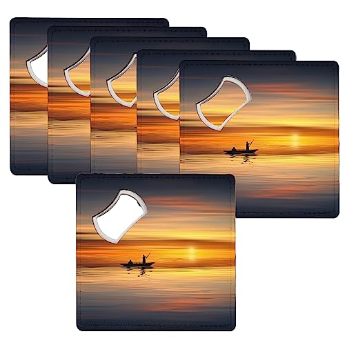 Sous-verre décapsuleur mer et pêcheur lot de 6 carrés 9x9 cm pour apéritif