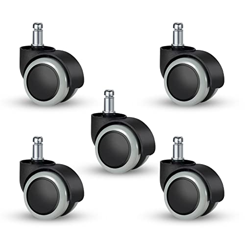 5 Pcs 11 mm Universal Size Office Chair Twin Caster Wheels, Chair Casters Replacement, for Office Chairs, Gaming Chair, Swivel Chair, Grey