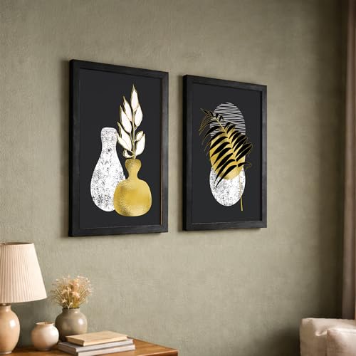 Image of NoWorries Black & Gold Art Wall paintings for Home decoration (13x19inches) (Minimal Art) Set of 2 Frames for wall decor - Big frames (Art-5)