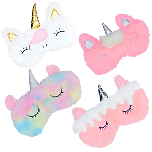 iRenXiao 4 Pcs Masque de Nuit, Masque Licorne pour Enfants Cache Yeux pour Dormir Confortable Masques de Sommeil pour Adultes et Enfants Cover