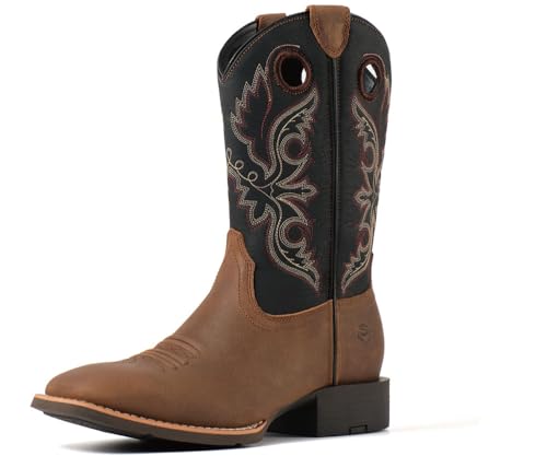Image of SUREWAY Western Boots For Men - Mens Square Toe Cowboy Boot,Oil /Slip Resistant,Durable Fashionable Classic Pull on 10 Inch Wellington Boots - Soft Toe Work Boots